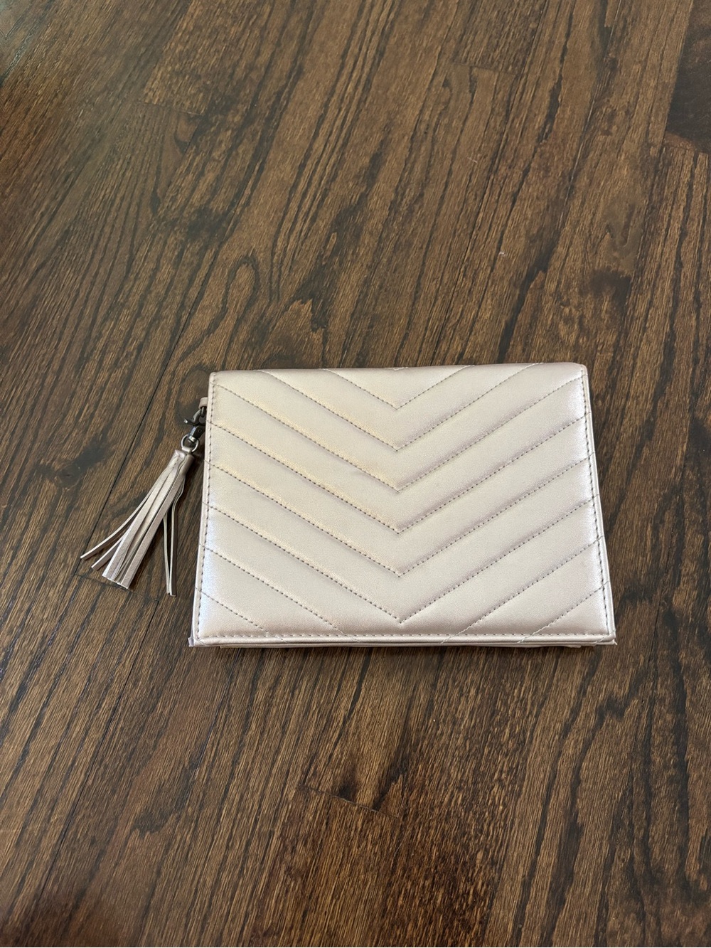 Neiman Marcus Metallic Chevron Quilted Wristlet Clutch - Rose